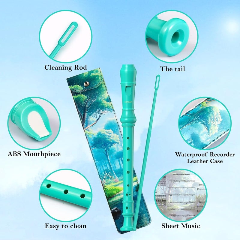 SDREAM Soprano Recorder Instrument for Kids Beginners&Student,8 Hole German Fingering Recorder Flute with Cleaning Rod & Leather Bag (Green) - Image 2
